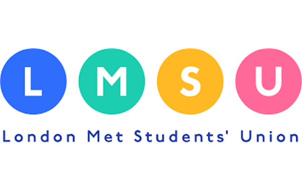 London Met Students' Union logo in blue, green, yellow and pink circles in a row