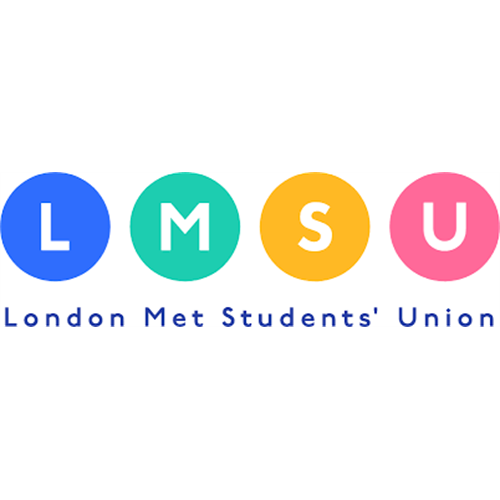 London Met Students' Union logo in blue, green, yellow and pink circles in a row