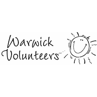 Warwick University Volunteers logo showing a smiling sun and text in black