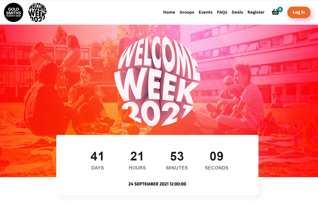 Example of a Welcome Week microsite with red banner and welcome week logo