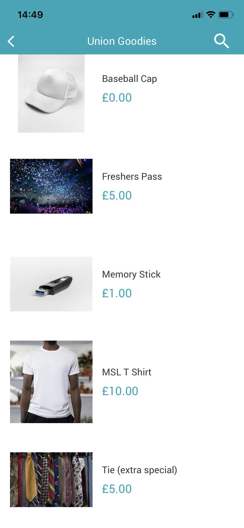 Image from the StudentLink app showing the app shop and items for sale in app